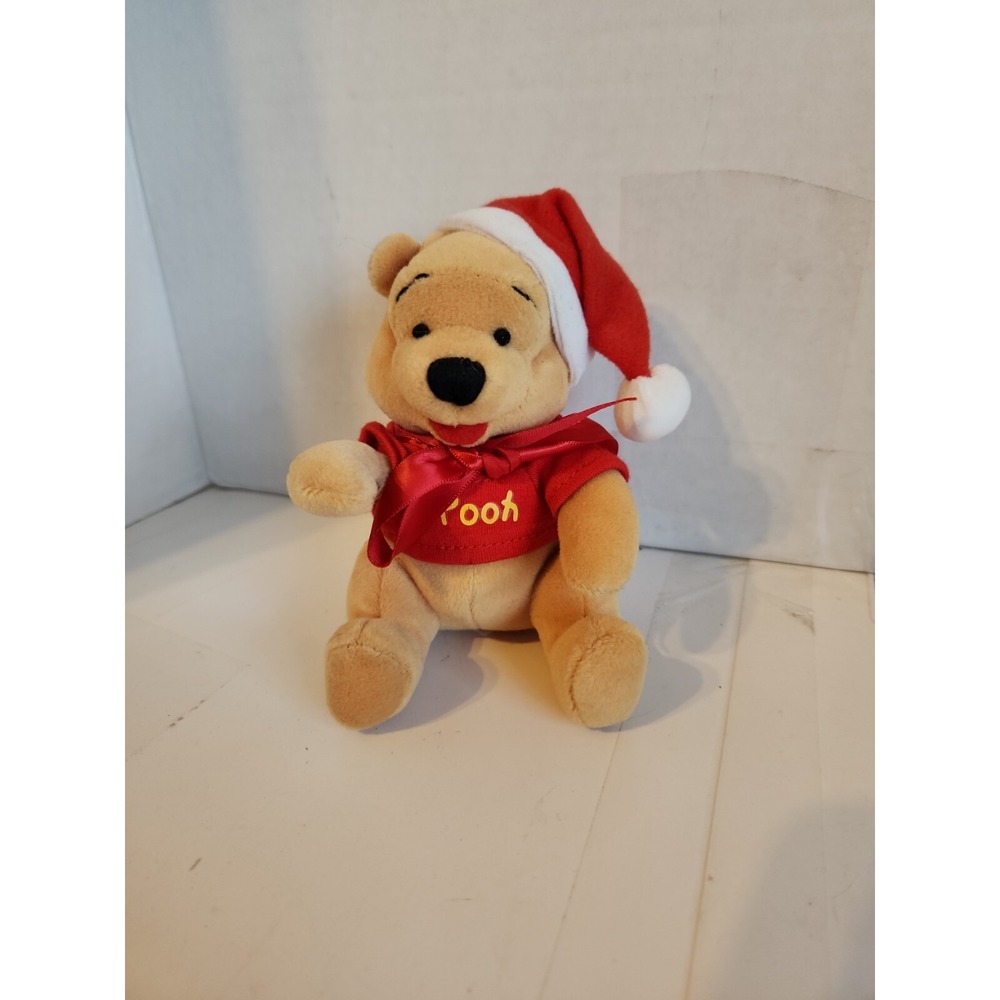 Disney Store Winnie The Pooh Santa Pooh  4"  Mini Bean Bag Plush